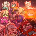  ahoge among_us animal_ears animal_on_head bird bird_on_head blue_(among_us) blue_(among_us)_(cosplay) cosplay crewmate_(among_us) crewmate_(among_us)_(cosplay) demon_horns fox_ears fox_girl fox_tail heart heart_ahoge highres hololive horns houshou_marine la+_darknesss momosuzu_nene multicolored_hair natsuiro_matsuri on_head oozora_subaru orange_(among_us) orange_(among_us)_(cosplay) pink_(among_us) pink_(among_us)_(cosplay) purple_(among_us) purple_(among_us)_(cosplay) purple_horns red_(among_us) red_(among_us)_(cosplay) shirakami_fubuki smile striped_horns tail tokino_sora usada_pekora virtual_youtuber wakatsuki_misato white_(among_us) white_(among_us)_(cosplay) yukihana_lamy 