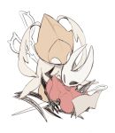 2025 2_horns ambiguous_gender arthropod biped black_arms black_eyes black_legs cloak clothed clothing duo empty_eyes fingers fioco_virus holding_map hollow_knight:_silksong hollow_knight_(franchise) horn hornet_(hollow_knight) machine map melee_weapon red_cloak red_clothing robot second_sentinel sitting team_cherry weapon weapon_on_back white_eyes