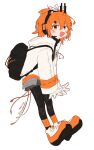  1girl a.i._voice adachi_rei backpack bag black_bag black_pantyhose cable from_side full_body gloves highres jacket looking_at_viewer open_mouth orange_eyes orange_hair orange_shoes pantyhose shironeko_(brwc_g20) shoes simple_background smile solo utau white_background white_gloves white_jacket 