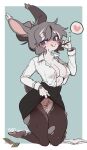  absurd_res anthro bodily_fluids bottomwear clothed clothing clothing_lift female fur genital_fluids genitals hi_res lagomorph leporid mammal multicolored_body multicolored_fur pussy pussy_juice rabbit skirt skirt_lift solo two_tone_body two_tone_fur yuio 