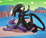 alien alien_(franchise) anal anal_fluids appule argon_vile balls black_body bodily_fluids butt cum cum_in_ass cum_inside doggystyle dragon_ball dragon_ball_z duo eyeless eyes_closed from_behind_position genital_fluids genitals hi_res looking_pleasured lying male male/male male_penetrated male_penetrating male_penetrating_male nude on_front outside penetration penis prone_bone_position sex torso_grab xenomorph