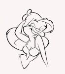 animaniacs anthro bikini breasts cleavage clothed clothing eyes_closed female hair hand_in_hair mammal midriff minerva_mink mink mustelid musteline smile solo stanmort swimwear touching_hair true_musteline two-piece_swimsuit warner_brothers