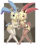  angel_costume anthro areola armwear black_nose blue_eyes blue_pubes bluesparrow border breasts brown_background cheek_markings cheek_tuft choker clothing cross duo eyelashes facial_markings facial_tuft fake_horns featureless_crotch featureless_feet feet female front_view fur generation_3_pokemon halo hand_holding head_markings hi_res jewelry legwear lingerie markings minun navel necklace nintendo nipple_piercing nipples open_mouth pasties pentagram_necklace piercing plusle pokemon pokemon_(species) pubes red_areola red_body red_clothing red_eyes red_fur red_legwear red_nipples red_pubes red_stockings simple_background stockings thick_thighs tongue tongue_out tuft white_armwear white_border white_clothing white_legwear white_lingerie white_stockings wide_hips yellow_body yellow_fur 
