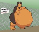 abdominal_bulge anthro aroused belly belly_expansion belly_grab belly_markings belly_overhang big_breasts big_butt body_size_growth breast_rest breasts butt canid canine canis digested digestion digestion_implied digestion_noises domestic_dog embarrassed expansion female fence guard hi_res holding_belly kill_count looking_at_viewer mammal markings mastiff meredith_(stabria) molosser obese onomatopoeia organs overweight paws resting_on_belly rottweiler rumbling_stomach sheepish_grin sign size_transformation solo sound_effects stabria standing stomach text thick_thighs transformation vore vore_implied weight_gain