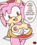 amy_rose anthro blush breasts clothed clothing dialogue dress english_text eulipotyphlan female genitals hedgehog hi_res holding_breast ladycherrybomba mammal no_underwear object_in_mouth sega sketch smile solo sonic_the_hedgehog_(series) speech_bubble text topless topless_female vulva