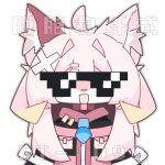 2025 accessory ahoge anthro artist_name canid canine cape chinese_text clothed clothing eyewear female fibertype(ft-1099) fox ft-1099 fur hair hair_accessory hairpin hi_res looking_at_viewer mammal necktie open_mouth pink_hair pockets simple_background solo sunglasses text watermark white_background