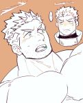  ... 1boy bara blush cropped_shoulders expressions facial_hair flaming_halo frown large_pectorals male_focus mature_male muscular muscular_male nose_blush pectorals po_fu short_hair sideburns stubble sweatdrop thick_eyebrows tokyo_afterschool_summoners upper_body wide-eyed zabaniya_(housamo) 