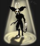  absurd_res anthro black_body black_fur bone claws demon fangs fur hi_res horn male orange_eyes skull solo tail_spines zackerydrawstoo 