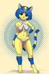  absurd_res animal_crossing ankha_(animal_crossing) anthro blue_hair breasts clothed clothing domestic_cat felid feline felis female fur hair hi_res looking_at_viewer mammal myke_greywolf nintendo video_games yellow_body yellow_fur 