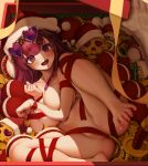  1girl :d ass bangs barefoot blush box breasts christmas christmas_present christmas_tree cleavage clenched_hands coin collarbone covering covering_crotch dutch_angle earrings eyebrows_visible_through_hair eyewear_on_head fang feet foot_out_of_frame frown gift gift_box hat heart heart_earrings heterochromia hololive houshou_marine in_box in_container jewelry large_breasts letdie1414 long_hair looking_at_viewer lying naked_ribbon open_mouth red_eyes red_hair red_ribbon ribbon santa_hat sexually_suggestive sidelocks skull smile solo toes virtual_youtuber yellow_eyes yellow_ribbon 