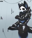  absurd_res anthro biped black_body black_fur bodily_fluids canid canine canis changed_(video_game) cum cum_drip cum_on_wall dripping dripping_penis ejaculation erection fur genital_fluids genitals goo_creature hair hand_on_penis hi_res humanoid_genitalia humanoid_penis male mammal mask nude penile penis puro_(changed) rubber savourysausages simple_background solo standing tongue tongue_out video_games wolf 