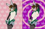  blush breasts bulge confident flat_colors genitals girly hair hair_bun hi_res hypno_(disambiguation) hypnosis illustration invalid_tag lagomorph leporid mammal mind_control nyagirl penis rabbit reverse_bunny_costume 