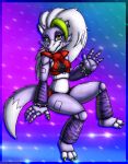  2022 animatronic anthro bracelet breasts canid canine canis collar colored_nails digital_media_(artwork) ear_piercing ear_ring eyebrows eyelashes female fingernails five_nights_at_freddy&#039;s five_nights_at_freddy&#039;s:_security_breach green_fingernails green_nails green_toenails hair hi_res jewelry lipstick machine makeup mammal nails piercing purple_lipstick robot roxanne_wolf_(fnaf) scottgames solo spiked_bracelet spiked_collar spikes video_games viroveteruscy white_hair wolf 