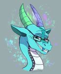  2022 blue_eyes digital_media_(artwork) dragon headshot_portrait hi_res horn icelectricspyro portrait simple_background smile teeth 