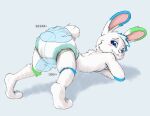  absurd_res anthro blush butt diaper disembodied_hand embarrassed ghost_hands hi_res infantilism kuuneho lagomorph leporid male mammal presenting rabbit solo 
