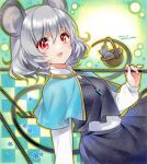  animal_ears bangs basket capelet crystal dowsing_rod dress grey_dress grey_hair grey_skirt grey_vest jewelry layered_clothing long_sleeves mouse mouse_ears mouse_girl mouse_tail nazrin nordic_niku pendant red_eyes shirt short_hair skirt skirt_set tail touhou vest white_capelet white_shirt 