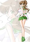  back_bow bishoujo_senshi_sailor_moon boots bow breasts brown_hair choker earrings elbow_gloves gloves green_eyes green_footwear green_sailor_collar green_skirt hair_bobbles hair_ornament huge_breasts jewelry kino_makoto kneepits long_hair magical_girl pink_bow pleated_skirt ponytail sailor_collar sailor_jupiter sailor_senshi_uniform skirt solo takaibiki tiara white_gloves zoom_layer 