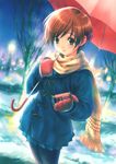  absurdres copyright_request goto_p highres orange_scarf pantyhose scarf short_hair solo umbrella 