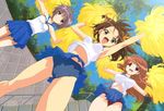  aratani_tomoe asahina_mikuru brown_hair buruma cameltoe cheerleader gym_uniform highres multiple_girls nagato_yuki official_art pom_poms short_hair skirt suzumiya_haruhi suzumiya_haruhi_no_yuuutsu 