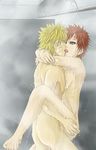  2boys anal ass blond blonde_hair fumio_(faint) gaara kiss leg_lift lowres male male_focus multiple_boys naruto nude red_hair sex shared_bathing shower standing tongue uzumaki_naruto wet yaoi 