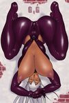  1girl :o arms_up ass bangs blue_eyes body_suit bodysuit breasts cameltoe clitoris curvy dark-skinned_female dark_skin eiden female from_above full_body gg_quatre gri_gri grinis_quatre_gricom high_heels huge_ass huge_breasts huge_nipples lipstick long_breasts long_hair lying makeup nipples no_bra on_back open_clothes open_mouth puffy_nipples red_lipstick shiny shiny_clothes shoes silver_hair skin_tight solo spread_legs thick_thighs thighs white_hair 