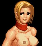 black_background blonde_hair blue_mary blue_mary_tits breasts brown_eyes fatal_fury king_of_fighters lowres nipples scarf simple_background smile snk 
