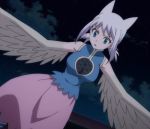  1girl blue_eyes breasts cleavage fairy_tail lisanna_strauss silver_hair wings 