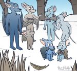  angel_in_the_forest anthro blue_body blue_fur blush chiropteran father female fur gesture group hand_holding hi_res larry_(yinller) male mammal montimer_(yinller) mother mouse murid murine parent parent_and_child pink_marky plant pointing rodent smile snow tree waving wings young 