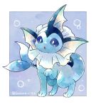  :o blue_eyes border commentary full_body highres kotone11152 no_humans open_mouth pokemon pokemon_(creature) solo standing toes tongue twitter_username vaporeon white_border 