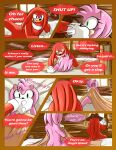  2020 absurd_res amy_rose anthro bdsm bondage bound breech_loader clothing comic detailed_background dialogue duo echidna english_text eulipotyphlan female fur green_eyes hand_on_mouth hands_tied handwear hat headgear headwear hedgehog hi_res kidnapping knuckles_the_echidna male mammal monotreme purple_eyes restraints rope rope_bondage sega sonic_the_hedgehog_(series) text toso video_games 