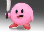  2021 ambiguous_gender black_eyes grey_background hi_res kirby kirby_(series) kirby_with_a_knife knife looking_at_viewer nintendo not_furry open_mouth simple_background solo tenshio video_games 
