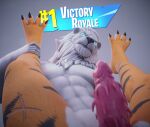 animal_genitalia animal_penis anthro duo epic_games felid feline_genitalia feline_penis fortnite fur genitals hi_res lion looking_at_viewer male male/male mammal muscular muscular_anthro muscular_male orange_body orange_fur oscar_(fortnite) pantherine parllyx penis tiger white_body white_fur