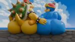 2025 3d_(artwork) 4_fingers anthro armband armor avian beak big_butt bird blue_body blue_feathers bodily_fluids bowser bracelet butt claws cloud day digital_media_(artwork) duo english_description eyebrows feathers fingers green_shell hair half-closed_eyes headgear headgear_only helmet helmet_only hi_res horn jewelry king_dedede kirby_(series) koopa looking_back male mario_bros narrowed_eyes nintendo nude_anthro nude_male outside penguin rear_view red_eyebrows red_eyes red_hair red_helmet scales scalie sharp_teeth shell sitting spiked_armband spiked_bracelet spiked_shell spikes spikes_(anatomy) streetsign01 sweat sweatdrop tail teeth touching_butt water white_claws yellow_body yellow_scales