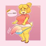  animal_crossing anthro ball big_breasts blonde_hair bottomwear breasts canid canine canis clothing crossgender domestic_dog frumples ftg_crossgender fti_crossgender genitals gynomorph hair intersex isabelle_(animal_crossing) mammal nintendo panties penis skirt underwear video_games 