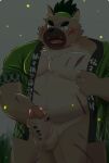  2021 absurd_res anthro balls belly blush canid canine canis domestic_dog edit erection genitals hi_res humanoid_genitalia humanoid_hands humanoid_penis kemono lifewonders male mammal masturbation moobs night outside overweight overweight_male penis scar solo tokyo_afterschool_summoners uncensored video_games yasuyori zuboboz 
