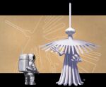  1other alien antenna_mast astronaut commentary fmu full_body letterboxed nazca_lines original outside_border personification spacesuit standing 