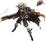  1girl black_hat black_pants black_shoes blonde_hair commentary_request girls'_frontline girls'_frontline_2:_exilium green_eyes gun hat high_heels holding holding_gun holding_weapon long_hair official_art pants sextans_(girls'_frontline_2) shoes solo weapon white_background 