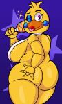  2022 absurd_res animatronic anthro avian beak bib big_breasts big_butt bird blonde_hair blue_background breasts butt butt_grab butt_squish chicken curvy_figure digital_media_(artwork) eyelashes eyeshadow female fingers five_nights_at_freddy&#039;s freddy_fazbear&#039;s_pizzeria_simulator galliform gallus_(genus) hair hand_on_butt hi_res huge_breasts huge_butt lips looking_at_viewer looking_back machine makeup maraca musical_instrument nude one_eye_closed percussion_instrument phasianid pink_eyes robot rockstar_chica_(fnaf) scottgames short_hair side_boob simple_background smile solo someth1ngoranother squish standing thick_thighs tongue tongue_out video_games voluptuous wide_hips wink winking_at_viewer yellow_body yellow_skin 