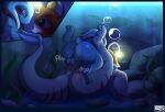 anal anal_penetration anglerfish anthro balls bioluminescence blue_body blush bodily_fluids bubble detailed_background duo fish fizz_(lol) from_front_position genitals glowing grey_body hi_res league_of_legends looking_pleasured lying male male/male marine mating_press murderdroid_(artist) on_back onomatopoeia penetration penile penile_penetration penis_in_ass riot_games saliva seaweed sex sound_effects tail tencent text underwater underwater_sex water