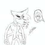 absurd_res angel_dust confinement_(series) connor_cornwall crossover extra_limbs eyeshadow facial_hair hazbin_hotel head_tuft hellaverse hi_res hybrid looking_down makeup male sharp_teeth simple_background solo spots teeth tired_eyes tuft yosoybonfie