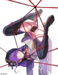  1girl artist_name ass ass_focus bar_censor bdsm blunt_bangs blush bondage bound bound_arms bound_legs braid breasts bridal_gauntlets censored cleavage clitoris closed_mouth english_commentary genshin_impact hair_ornament highres hymen iumu japanese_clothes kimono long_braid long_hair mole mole_under_eye nude off_shoulder one_eye_closed pointless_censoring presenting_pussy purple_eyes purple_hair purple_kimono pussy pussy_focus pussy_juice raiden_shogun red_rope restrained rope shade shibari shibari_over_clothes single_braid spread_legs spread_pussy thighs virgin white_background 