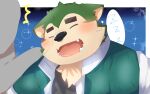  absurd_res anthro blush bodily_fluids bust_portrait canid canine canis domestic_dog drooling eyebrows fur green_body green_fur hi_res lifewonders live-a-hero male mammal mokdai open_mouth pig_p0318 portrait saliva sleeping snoring solo thick_eyebrows video_games 