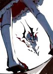  2girls abstract arm_up bat_(animal) bat_wings blue_hair dee_(tannsumi) fisheye floating frilled_skirt frills hakurei_reimu highres kneehighs lower_body multiple_girls red_eyes red_skirt remilia_scarlet sandals skirt socks touhou view_between_legs white_socks wings 