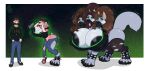 2023 3_heads beard big_breasts bottomwear breast_growth breasts brown_hair butt butt_expansion canid canine canis clothing digital_media_(artwork) domestic_dog expansion facial_hair female feral fishnet_clothing fishnet_legwear footwear fur gender_transformation green_eyes grey_body grey_fur growth hair head_growth hi_res hoodie huge_breasts human human_to_feral lebustyferal lebustyferals legwear male mammal mtf_transformation multi_head nipple_outline open_mouth pants sequence shirt shoes simple_background smile solo species_transformation standing surprised tail tail_growth tongue tongue_out topwear transformation