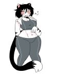  2022 abs anthro athletic athletic_anthro athletic_female awkward big_breasts biped black_body black_clothing black_ears black_eyebrows black_fur black_hair black_stripes black_tail blush bottomwear bra breasts clothing curvy_figure cute_fangs digital_media_(artwork) eyebrows felid female fur grey_bottomwear grey_bra grey_clothing grey_pants grey_underwear hair mammal multicolored_ears n_jolteon open_mouth pantherine pants pink_inner_ear pink_sclera portrait salt_(puppychan48) short_hair simple_background sparkles sports_bra stripes three-quarter_portrait tiger two_tone_ears two_tone_tail underwear white_background white_body white_fur 