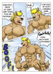  abs angry anthro balls biceps blonde_hair brown_body brown_fur brown_nipples canid canine canis clenched_fists clenched_teeth cloud comic complaining day domestic_dog erection evil_laugh fur genitals glans growth grunting guss_(vju79) hair hi_res humanoid_genitalia humanoid_penis male mammal muscle_growth muscular muscular_anthro muscular_male muscular_thighs nipples nude onomatopoeia outside pecs penis profanity sky solo sound_effects standing teeth text thought_bubble vein veiny_penis vju79 wolf yelling 