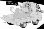  2025 3:2 5_fingers alternate_version_at_source anthro big_breasts blondie_(ikshun) blush blush_lines bovid bovine breast_squish breasts car cattle chromapan curvy_figure digital_media_(artwork) duo ear_piercing english_text female fingers gesture hair hat_over_eyes hi_res hooves inside_car inside_vehicle kei_truck large_female long_hair mammal monochrome nipple_piercing nipple_ring nipples nude nude_anthro nude_female piercing ring_piercing simple_background sitting solo_focus speech_bubble squish text thick_thighs truck truck_bed vehicle voluptuous voluptuous_female watermark waving white_background 