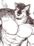  abs absurd_res anthro canid canine canis domestic_dog eyebrows grin hi_res lifewonders live-a-hero looking_at_viewer male mammal mono_g muscular muscular_anthro muscular_male nipples pecs pubraseer shirtless sketch smile solo thick_eyebrows video_games 