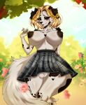  2025 anthro artist_logo artist_name balls big_breasts black_body black_bottomwear black_clothing black_fur black_nails black_nipples black_skirt blonde_hair border_collie bottomwear breasts canid canine canis clothed clothing collie colored_nails dalmatian digital_media_(artwork) domestic_dog erection erection_under_clothing flower fluffy fluffy_tail forest fur genitals gynomorph hair herding_dog hi_res hybrid intersex laurel_wreath logo mammal markings moonrat_(artist) nails nipples pastoral_dog pattern_bottomwear pattern_clothing pattern_skirt penis plaid plaid_bottomwear plaid_clothing plaid_skirt plant pleated_skirt sheepdog skirt solo spots spotted_body spotted_fur spring standing tail text topless topless_gynomorph topless_intersex tree white_body white_fur 