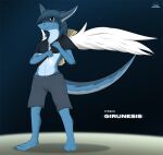  anthro barefoot blue_body blue_eyes blue_fur blue_hair bottomwear clothing dragon feather_necklace feathered_wings feathers feet fur furred_dragon giru giru_(artist) grey_bottomwear grey_clothing grey_pants hair jewelry male necklace night_sky pants scroll short_pants solo spread_wings standing topwear wings young 